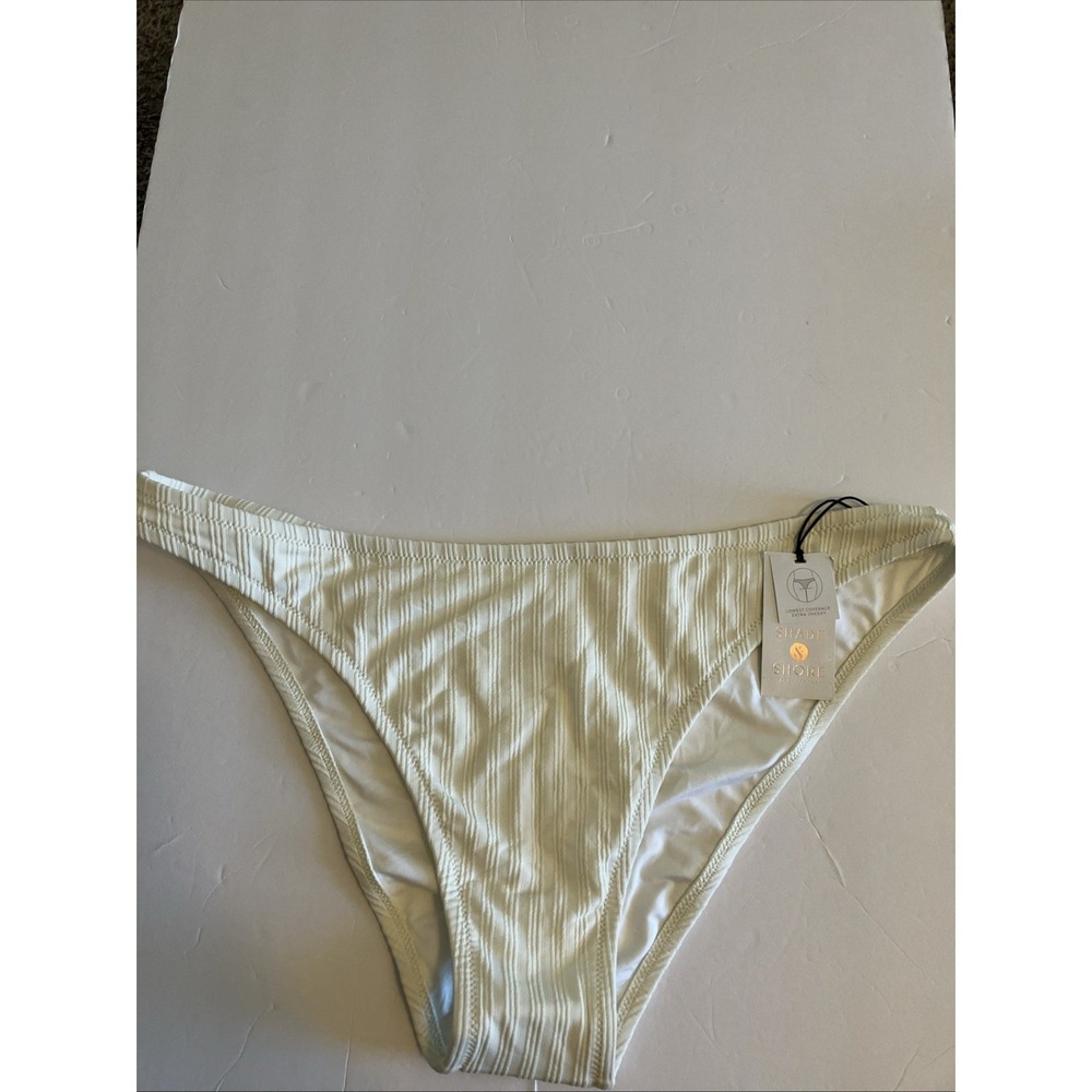 Shade & Shore Bikini Bottom Women XL Cream NWT Ribbed Hipster Extra Cheeky C875